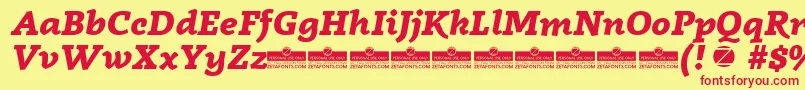 Шрифт Radcliffe ExtraBold Italic trial – красные шрифты на жёлтом фоне