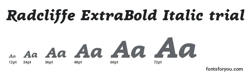 Tamanhos de fonte Radcliffe ExtraBold Italic trial