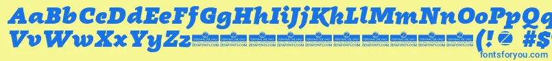 fuente Radcliffe Heavy Italic trial – Fuentes Azules Sobre Fondo Amarillo