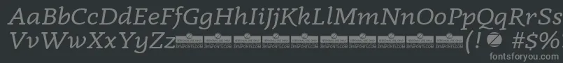 Czcionka Radcliffe Italic trial – szare czcionki na czarnym tle