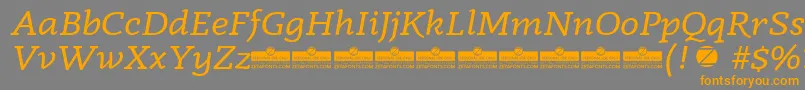 フォントRadcliffe Italic trial – オレンジの文字は灰色の背景にあります。