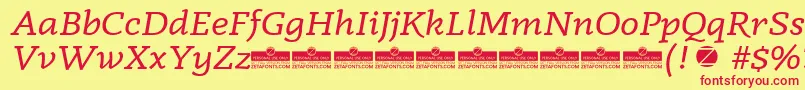 Radcliffe Italic trial Font – Red Fonts on Yellow Background