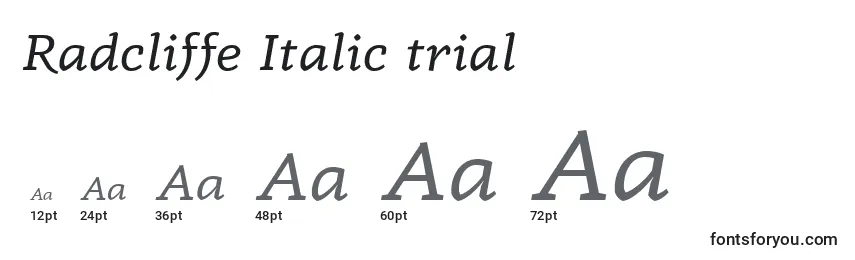 Tamanhos de fonte Radcliffe Italic trial