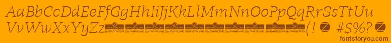 Fonte Radcliffe Light Italic trial – fontes marrons em um fundo laranja