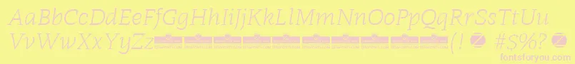 Radcliffe Light Italic trial-fontti – vaaleanpunaiset fontit keltaisella taustalla
