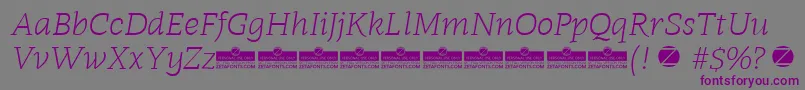 フォントRadcliffe Light Italic trial – 紫色のフォント、灰色の背景