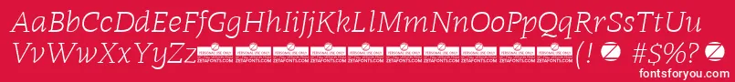 Radcliffe Light Italic trial-Schriftart – Weiße Schriften auf rotem Hintergrund