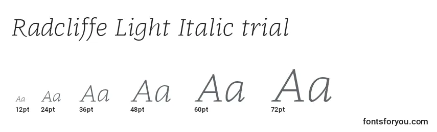 Tamaños de fuente Radcliffe Light Italic trial