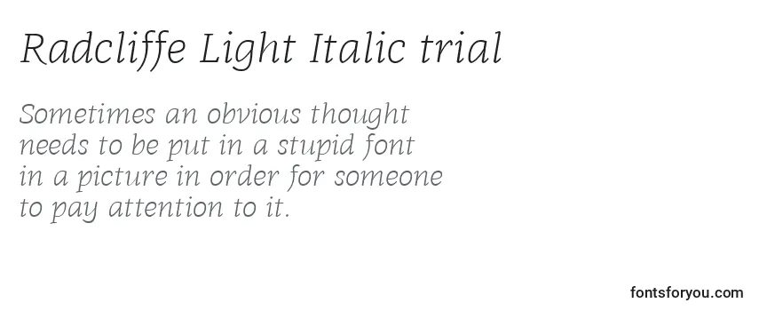 Radcliffe Light Italic trial-fontti
