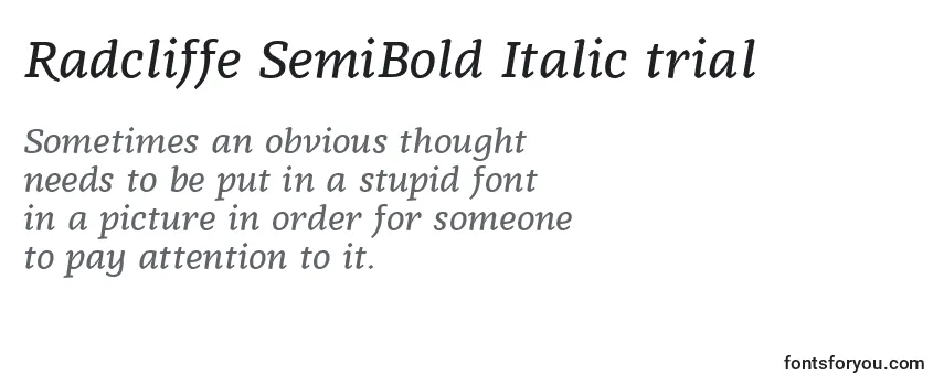 Fonte Radcliffe SemiBold Italic trial