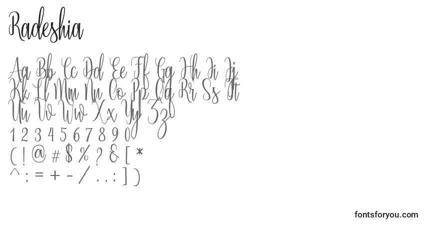Schriftart Radeshia – Alphabet, Zahlen, spezielle Symbole