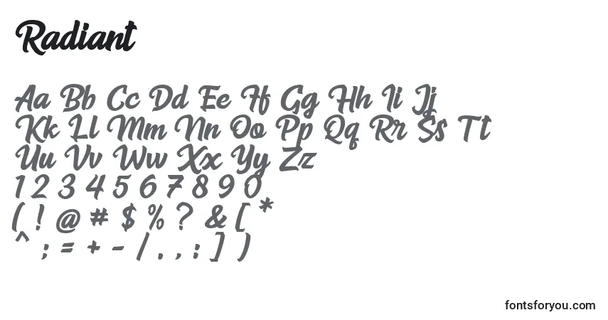 Schriftart Radiant – Alphabet, Zahlen, spezielle Symbole