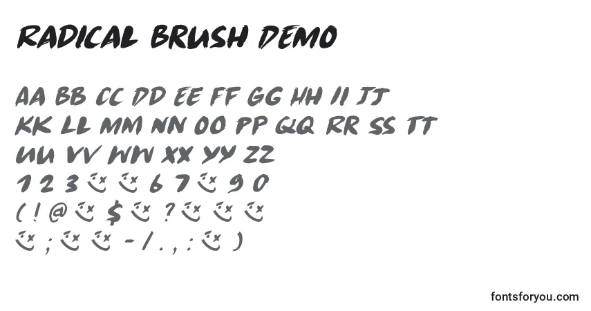 Schriftart Radical Brush DEMO – Alphabet, Zahlen, spezielle Symbole