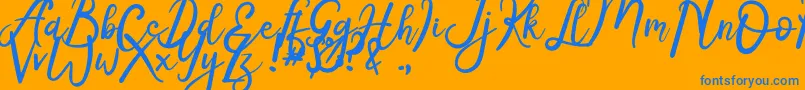 Radiga-Schriftart – Blaue Schriften auf orangefarbenem Hintergrund