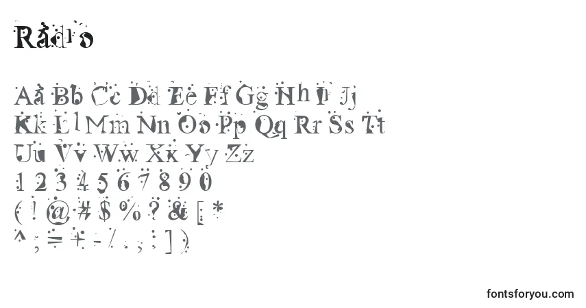 A fonte Radio (138078) – alfabeto, números, caracteres especiais