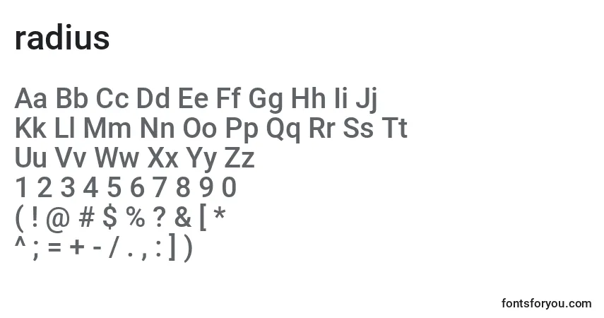 Schriftart Radius (138084) – Alphabet, Zahlen, spezielle Symbole