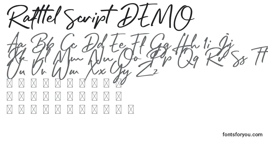 Schriftart Rafttel Script DEMO – Alphabet, Zahlen, spezielle Symbole