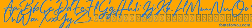 Rafttel Script DEMO-Schriftart – Blaue Schriften auf orangefarbenem Hintergrund
