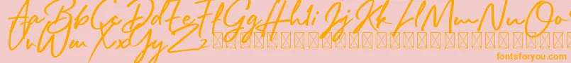 Rafttel Script DEMO-Schriftart – Orangefarbene Schriften auf rosa Hintergrund