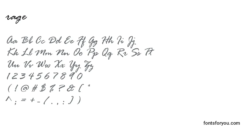 Шрифт Rage (138092) – алфавит, цифры, специальные символы