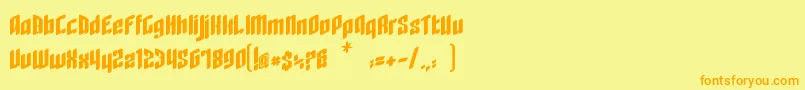フォントRageQuit bold easternblock V1 2 – オレンジの文字が黄色の背景にあります。