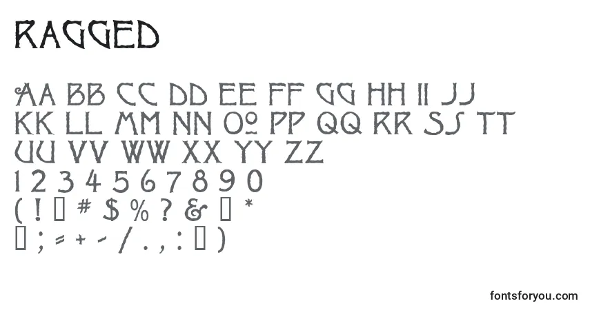 A fonte Ragged (138094) – alfabeto, números, caracteres especiais