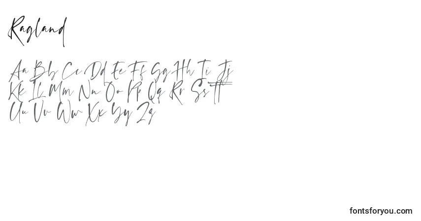 A fonte Ragland – alfabeto, números, caracteres especiais