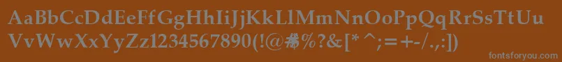 PalatinoBold-fontti – harmaat kirjasimet ruskealla taustalla