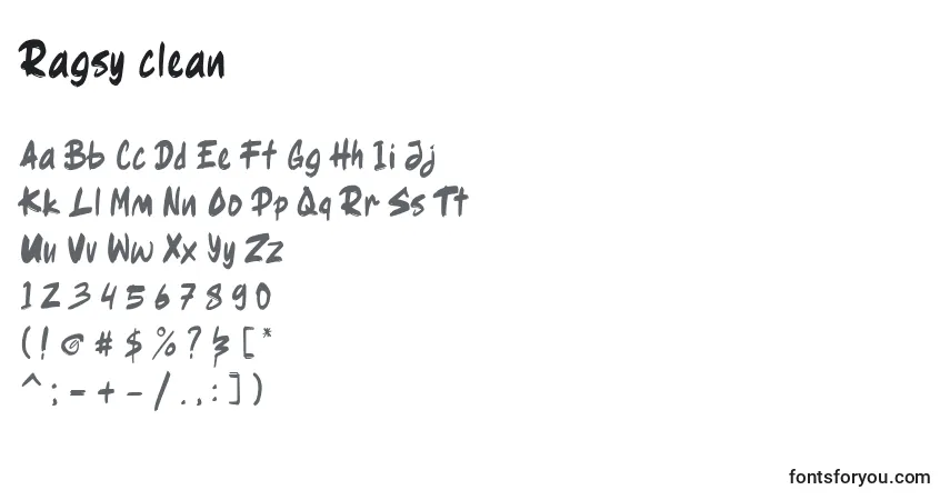 A fonte Ragsy clean (138100) – alfabeto, números, caracteres especiais