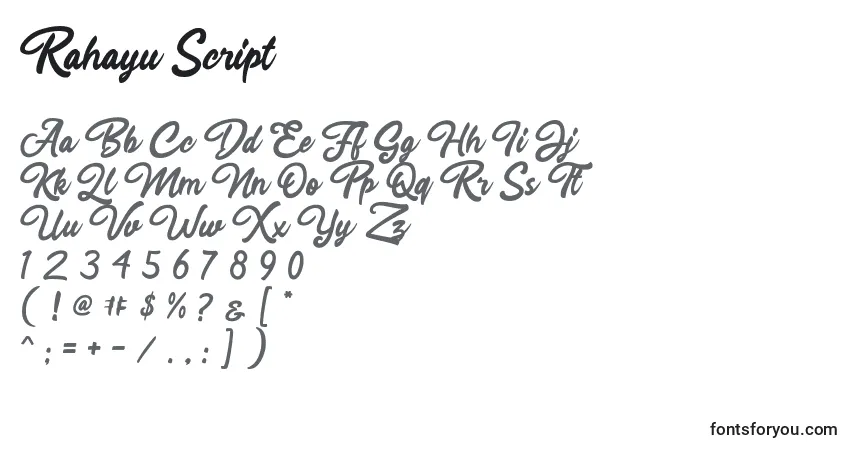 Rahayu Script-fontti – aakkoset, numerot, erikoismerkit