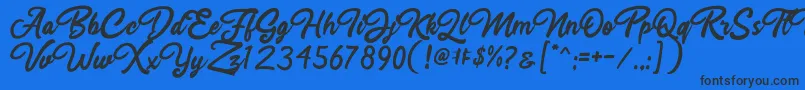 Fonte Rahayu Script – fontes pretas em um fundo azul