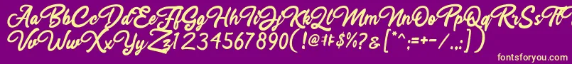 Rahayu Script-fontti – keltaiset fontit violetilla taustalla