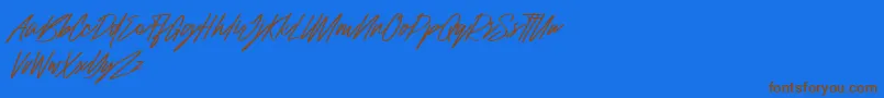 Raidden Italic-Schriftart – Braune Schriften auf blauem Hintergrund