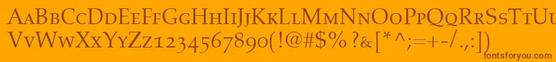 AldusRomanSmallCapsOldstyleFigures-Schriftart – Braune Schriften auf orangefarbenem Hintergrund