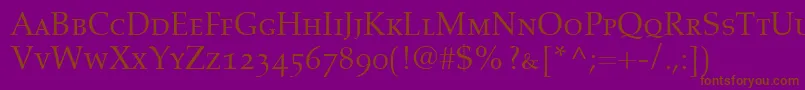 AldusRomanSmallCapsOldstyleFigures-fontti – ruskeat fontit violetilla taustalla