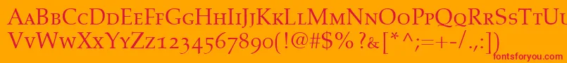 AldusRomanSmallCapsOldstyleFigures-Schriftart – Rote Schriften auf orangefarbenem Hintergrund