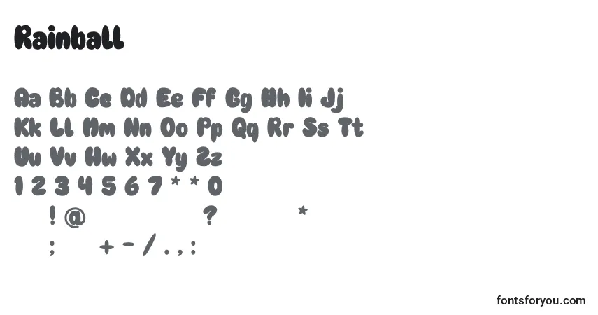 A fonte Rainball – alfabeto, números, caracteres especiais