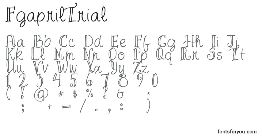 FgaprilTrial-fontti – aakkoset, numerot, erikoismerkit