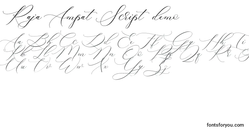 Czcionka Raja Ampat Script demo – alfabet, cyfry, specjalne znaki