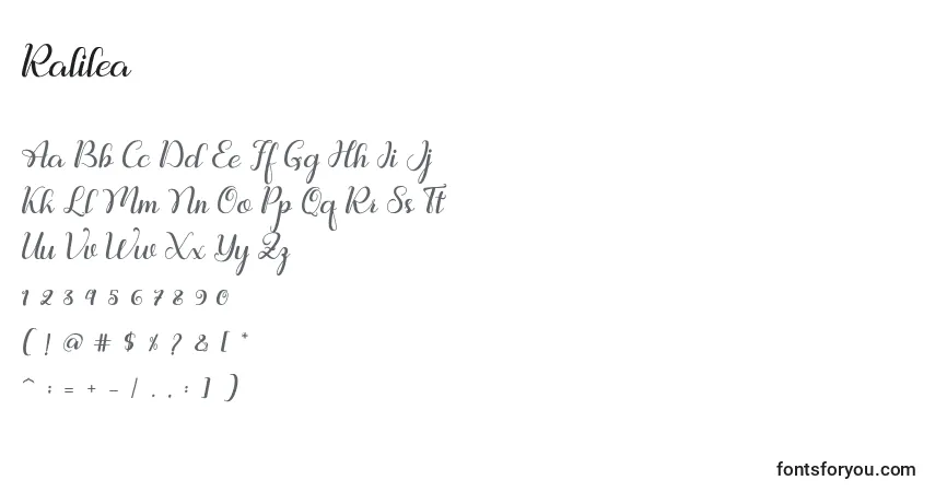 A fonte Ralilea (138123) – alfabeto, números, caracteres especiais