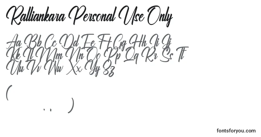 Czcionka Ralliankara Personal Use Only – alfabet, cyfry, specjalne znaki