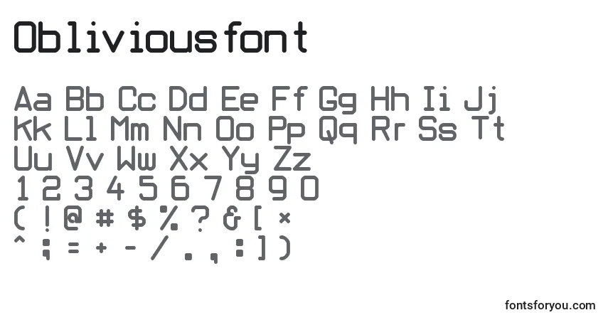 Czcionka Obliviousfont – alfabet, cyfry, specjalne znaki