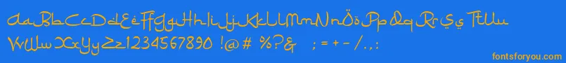 Ramadhan Karim-Schriftart – Orangefarbene Schriften auf blauem Hintergrund