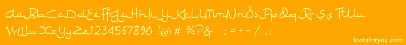 Ramadhan Karim-Schriftart – Gelbe Schriften auf orangefarbenem Hintergrund