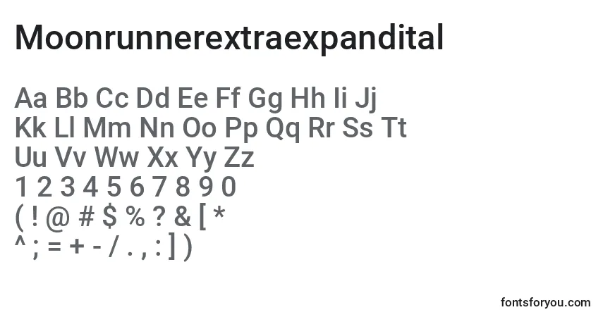 Schriftart Moonrunnerextraexpandital – Alphabet, Zahlen, spezielle Symbole