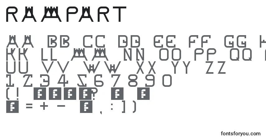 Rampart-fontti – aakkoset, numerot, erikoismerkit