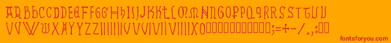 Ramundus-Schriftart – Rote Schriften auf orangefarbenem Hintergrund