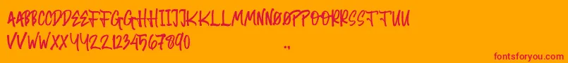 Random Brush-Schriftart – Rote Schriften auf orangefarbenem Hintergrund