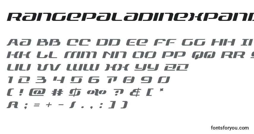 Schriftart Rangepaladinexpandital – Alphabet, Zahlen, spezielle Symbole