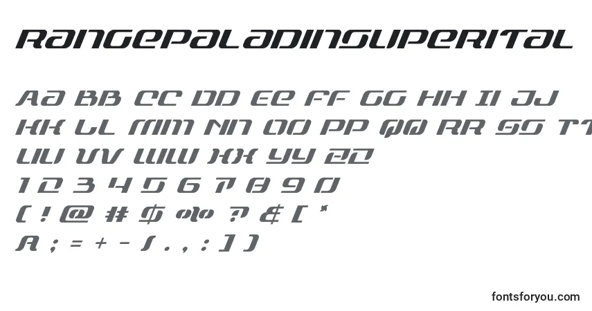 Czcionka Rangepaladinsuperital – alfabet, cyfry, specjalne znaki